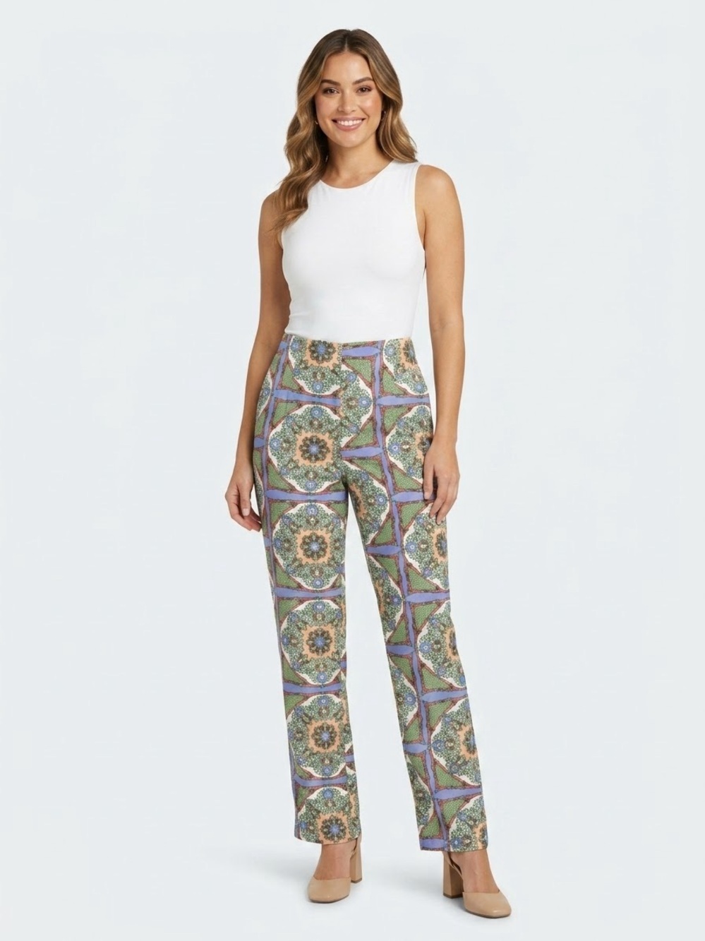 Gianni Bini Printed Straight Leg Pants Size Small Geometric Medallion